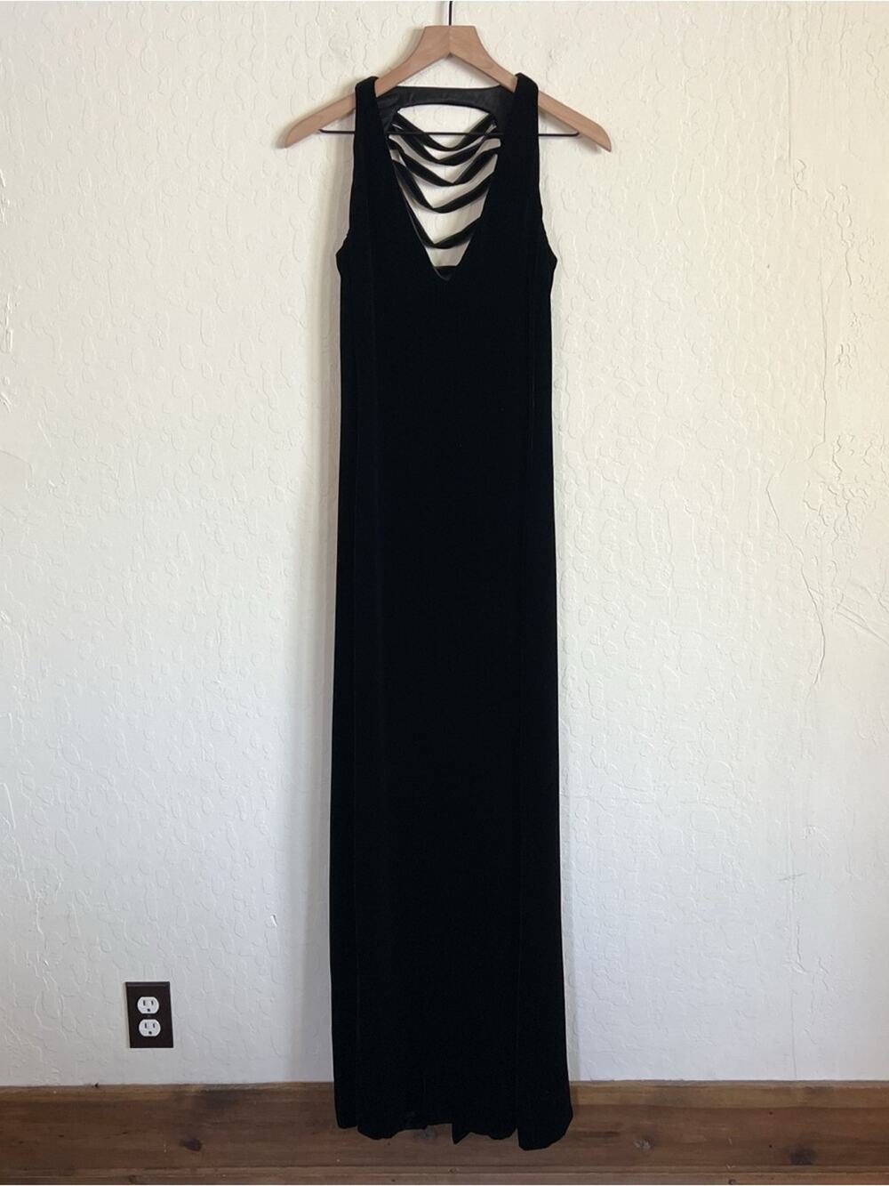 Armani Collezioni Silk Velvet Deep V-Neck Strappy Back Maxi Dress Evening Gown 6